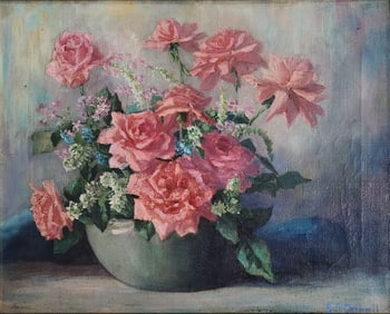 Edna Cathell 16x20 O/C Pink Roses, Still Life