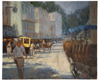 Fred Doloresco 20x14 O/C Street Scene, Horses, Etc