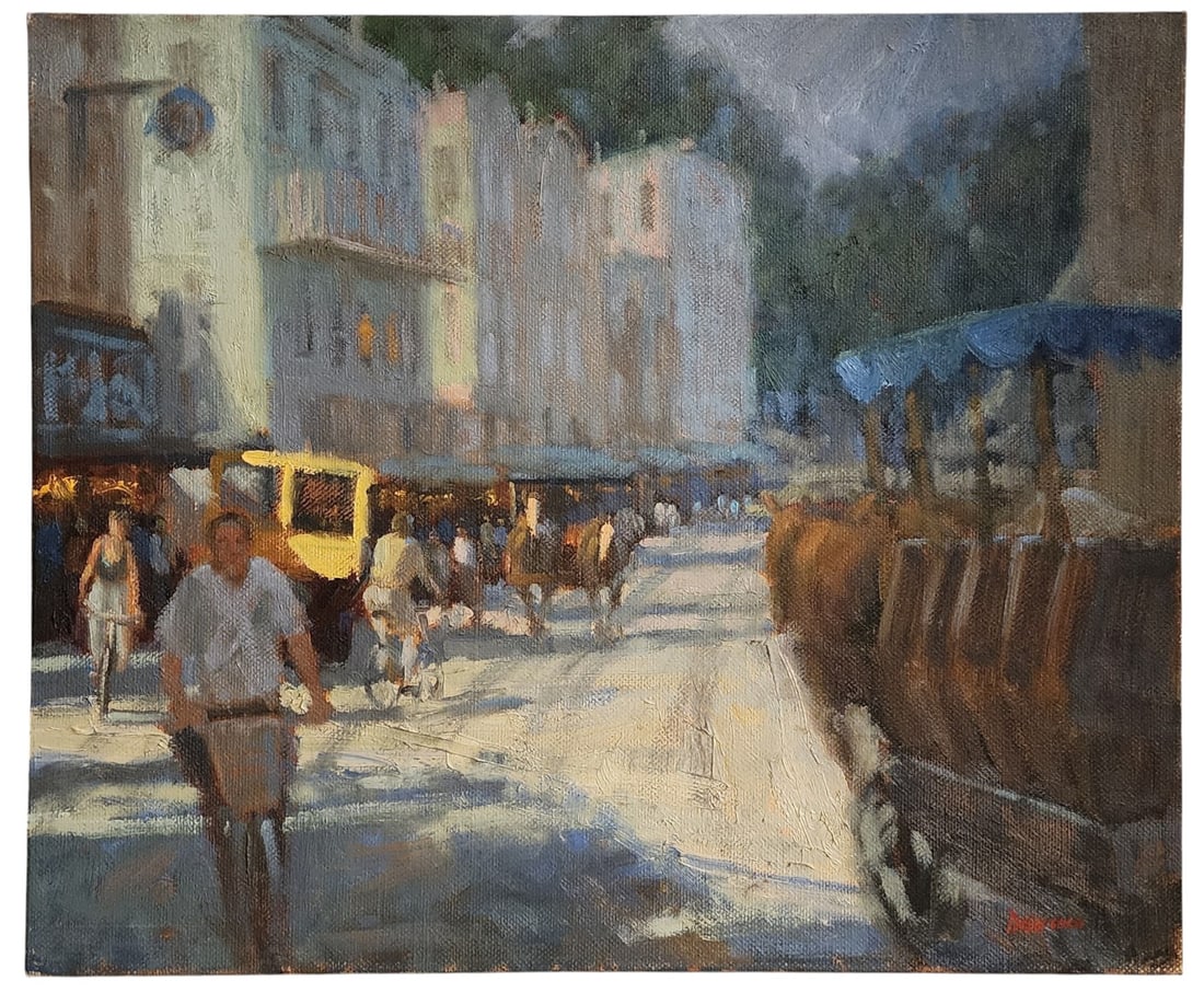 Fred Doloresco 20x14 O/C Street Scene, Horses, Etc (1 of 3)