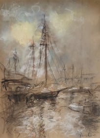 Glen C Henshaw 22x16 Pastel Moody Harbor Scene