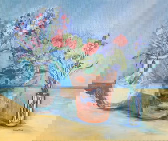 Louise McCall 39x47 Acrylic/Canv "Geraniums"