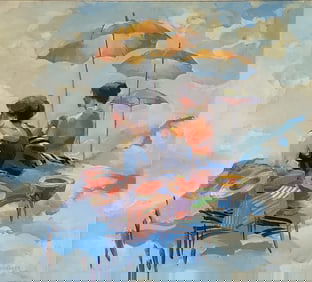 Keith Lindberg 36x40 Acrylic Women with Umbrellas