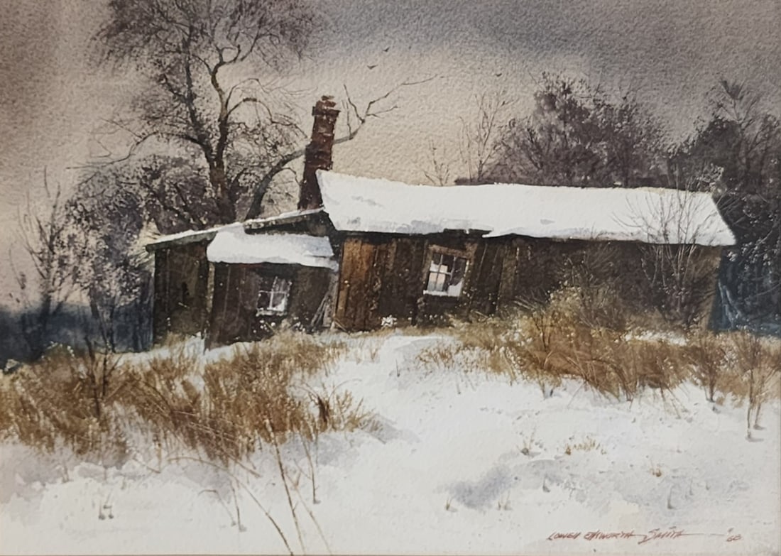 Lowell Ellsworth Smith 10x14 WC Winter Cabin (1 of 3)