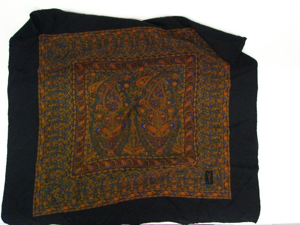 Yves St. Laurent Silk Scarf: Yves St. Laurent multi-color paisley design silk scarf. 100% silk, 32" x 34"
