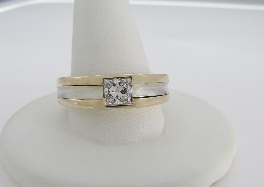 14K Two Tone Gent's Diamond Ring (1 of 4)