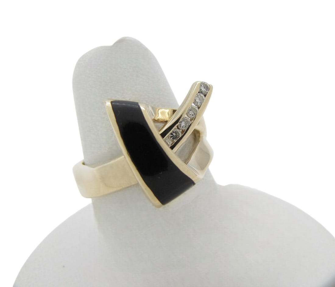 14K Yellow Gold Contemporary Onyx, Diamond Ring (1 of 3)