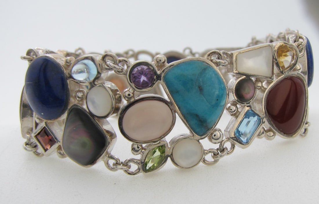 .925 Sterling and Precious Gemstone Bracelet (1 of 5)