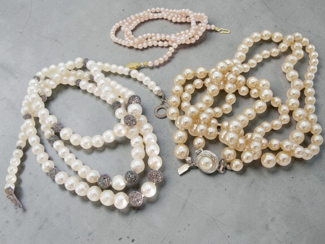 Three Pearl and Bead Necklaces, One Sterling (1 of 7)