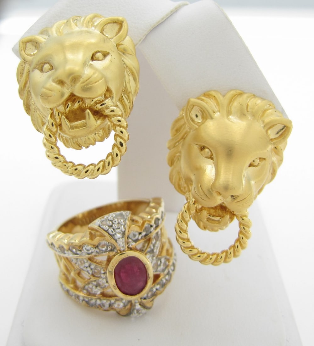 Lion Head Earrings Vermeil Ring Jewelry Group (1 of 11)