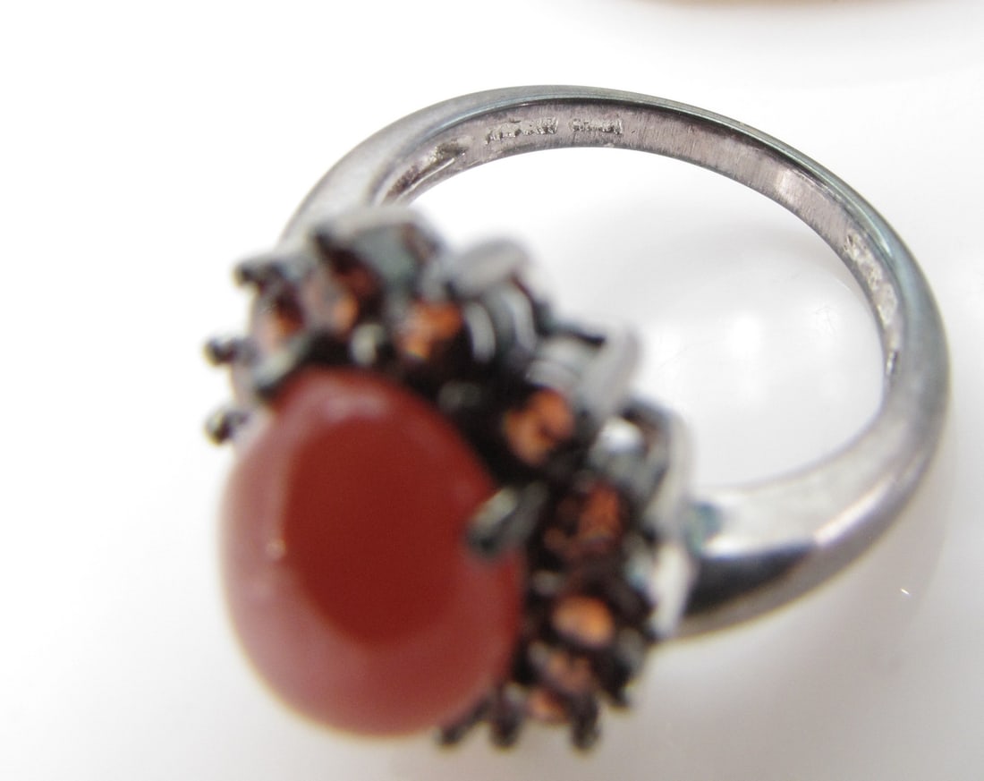 Three Sterling Silver Colored Stone Rings - 5