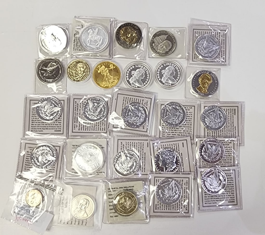 Group of Commemorative Coins and Tokens: Group of Commemorative Coins and Tokens, including 'tribute' Silver Dollar proofs (not silver), presidential tokens,