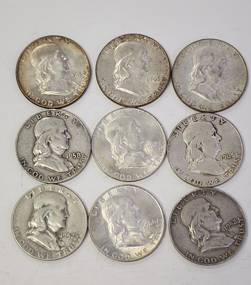 (9) Franklin US Silver Half Dollars (1 of 7)