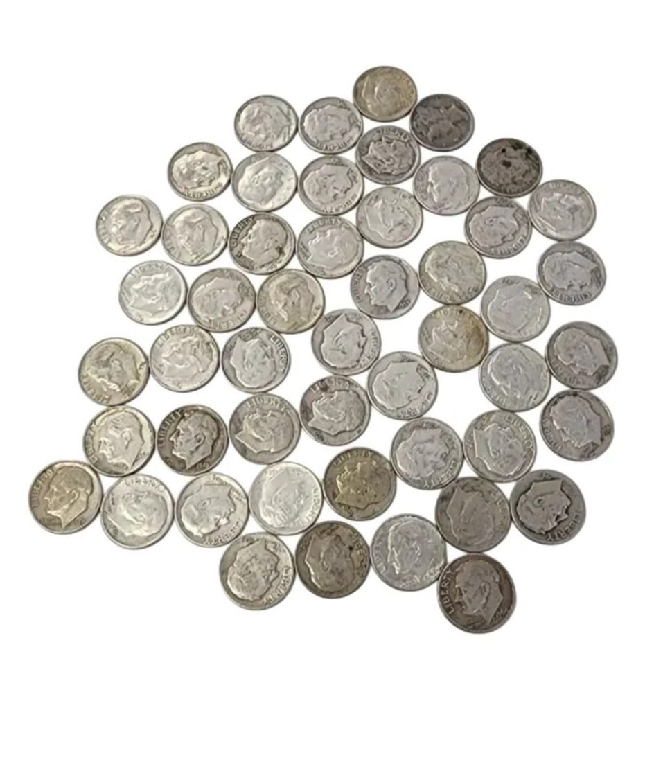 Group of US Silver Roosevelt Dimes: Group of US Silver Roosevelt Dimes, (48) total