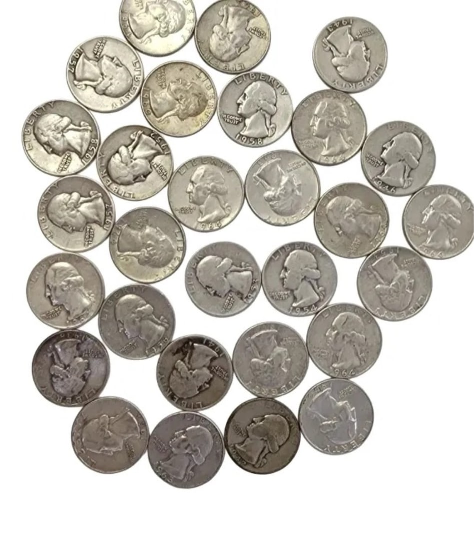 Group of US Silver Washington Quarters: Group of US Silver Roosevelt Dimes, (29) total