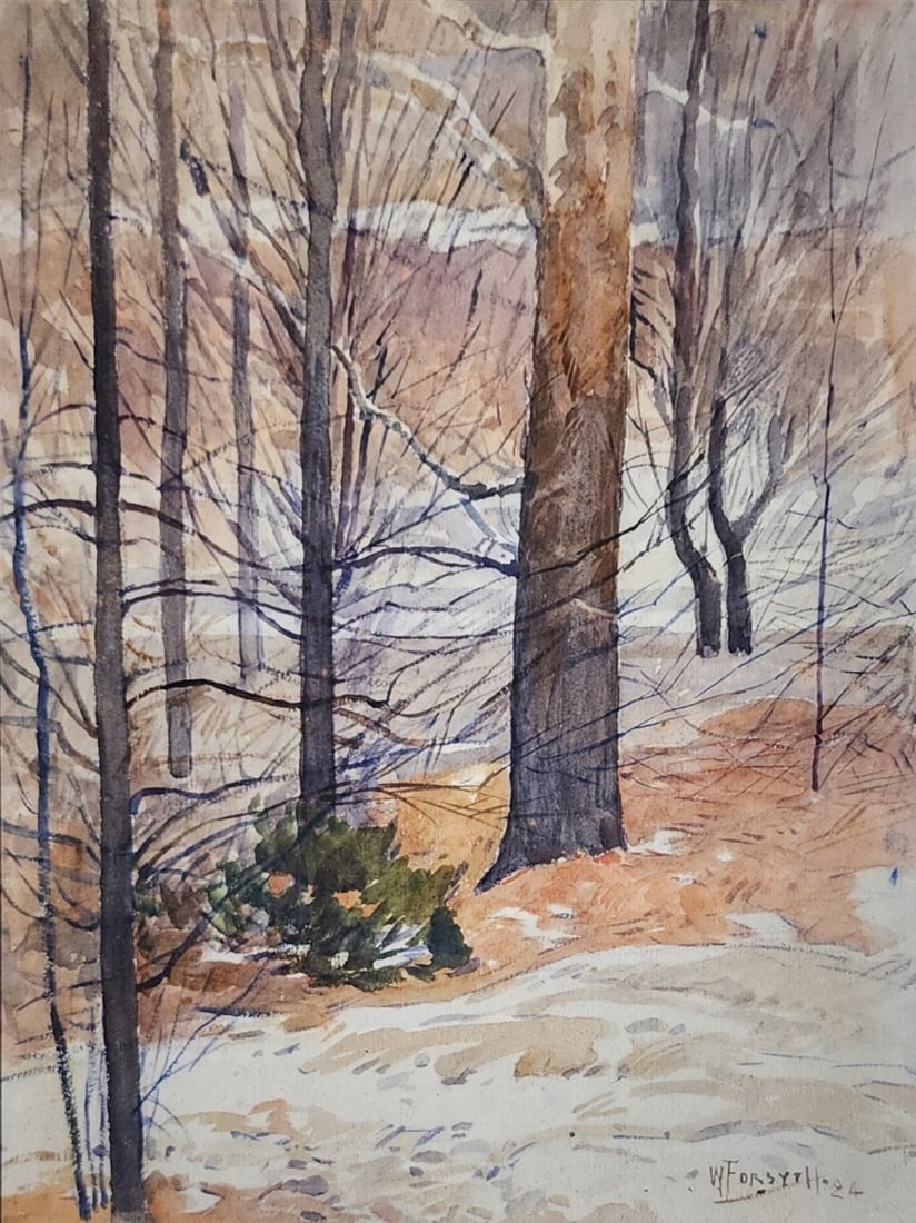 William Forsyth 14x11 WC Winter Trees: William Forsyth (Amer. 1854-1935) 14x11 , WC , Signed lower right, 1924 , Winter Trees Size as framed 21.75" x 18"
