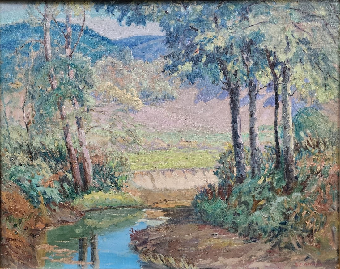 L.O. Griffith 24x30 O/C "Salt Creek & Hills": L.O. Griffith (Amer. 1875-1956) 24x30 , O/C , Signed lower right , "Salt Creek & Hills" in good, original Ginney frame. Size as framed 28" x 34"
