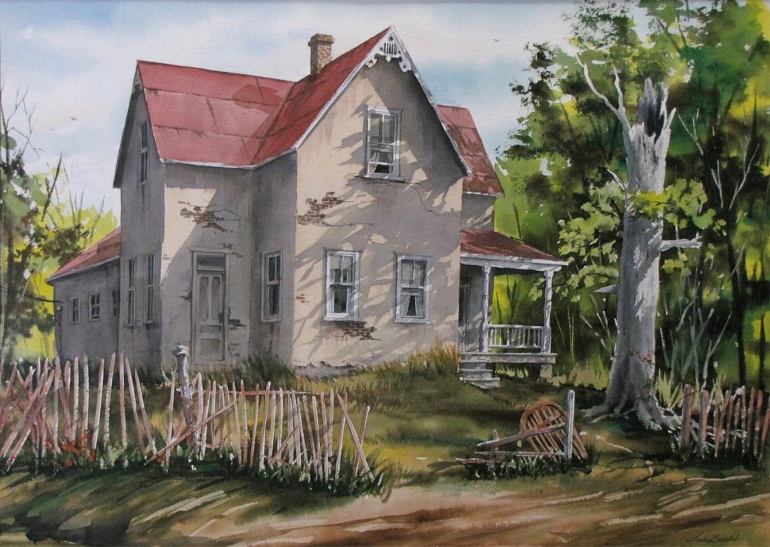 Luke Buck 21x29 WC Old House, Red Roof: Luke Buck (IN, Active) 21x29 , WC , signed lower right , Old House, Red Roof size as framed: 29.5 x 37.5