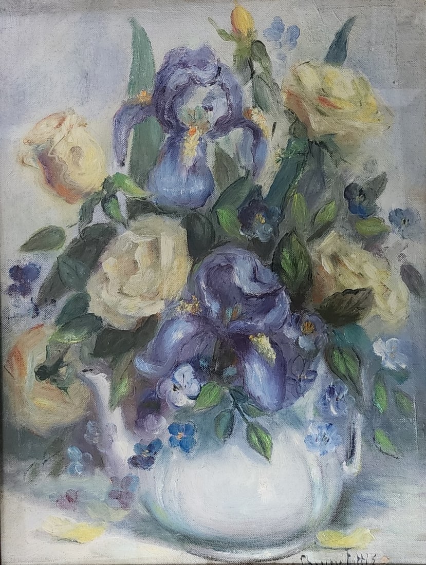 Shirley Little 16x12 O/B Spring Flowers: Shirley Little (IN, 20th Cent) 16x12 , O/B , Spring Flowers