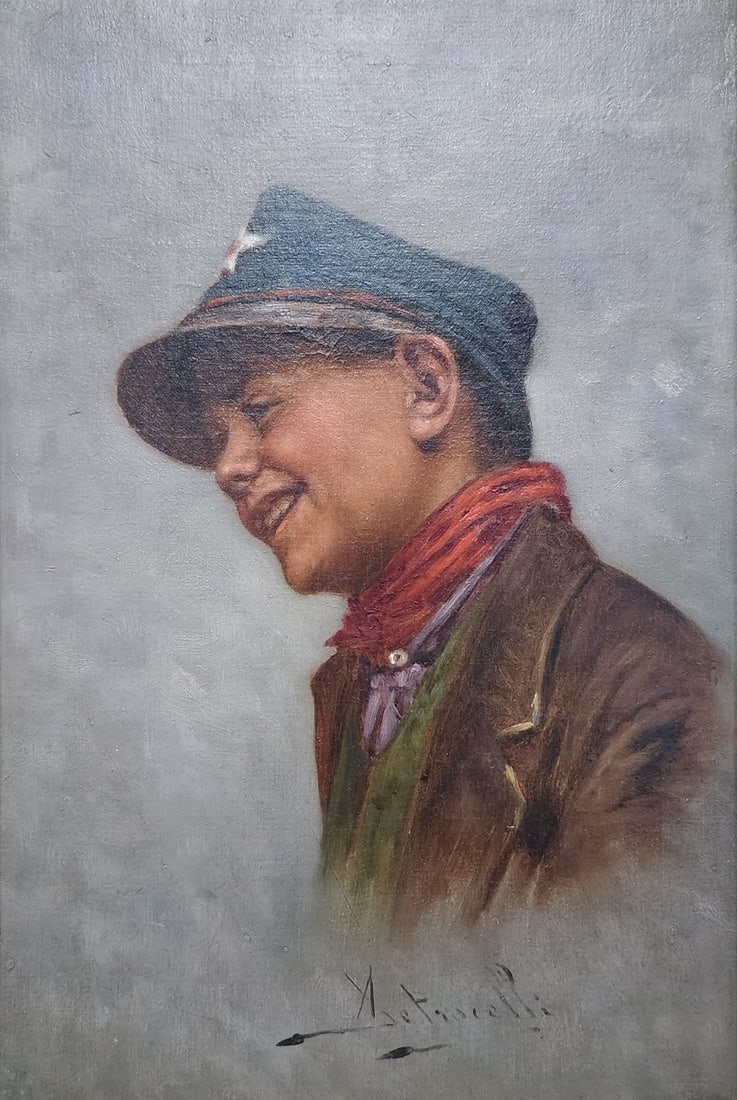 Vincenzo Petrocelli 15x10.25 O/C Portrait-Boy: Vincenzo Petrocelli (1823-1896, Italian) 15x10.25 , O/C , Signed Lower Right , Portrait-Boy , Titled: Portrait of a Young Boy , Condition: Lacquered edges. Vincenzo Pasquale Angelo Petrocelli, In