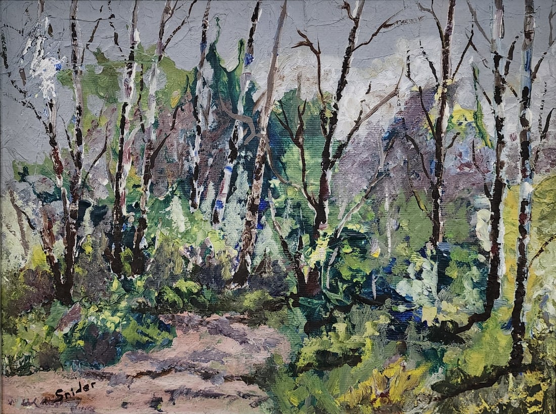 Dolly Snider 15x20 Encaustic Interior Woods: Dolly Snider (IN, 20th Cent) 15x20 , Encaustic , signed lower left , Interior Woods as framed: 21 x 26