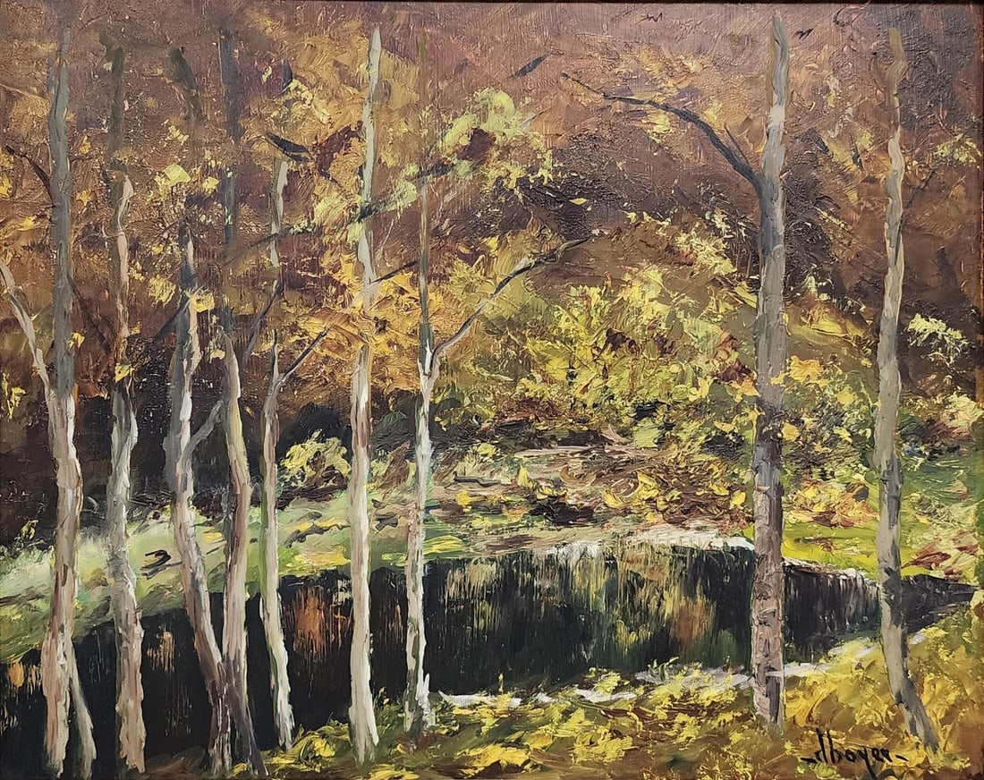 Dwight Boyer 16x20 O/B Wooded Landscape: Dwight Boyer (IN, 20th Cent) 16x20 , O/B , signed lower right , Wooded Landscape size as framed: 22 x 26