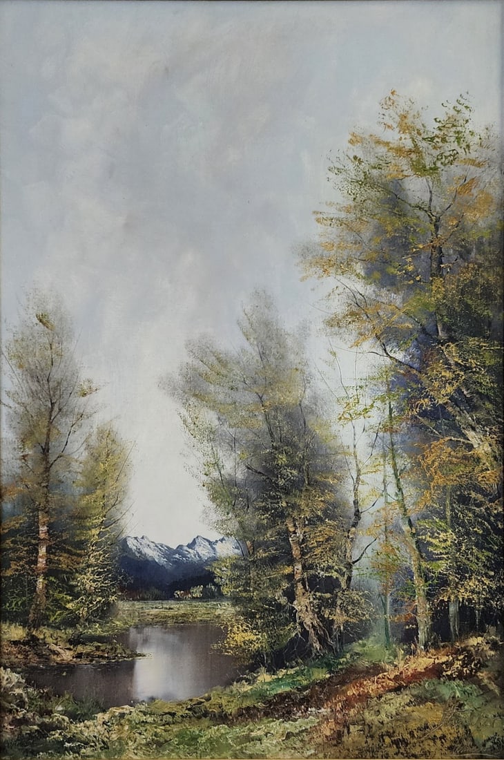 H Stadler 36x24 O/C Early Autumn Creek: H Stadler (German, b 1914) 36x24 , O/C , signed lower right , Early Autumn Creek size as framed: 43 x 31