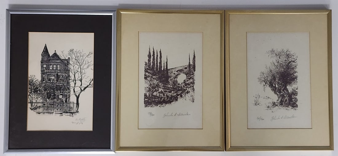(3) Framed Lithographs, Silberstein, Moriarty: A group of three, framed lithographs, including two by Rabbi Yehuda A. Silberstein (1937-2014), both signed and numbered, and one by Ken Moriarty, signed lower right, each approx 12.5 x 9.5 framed