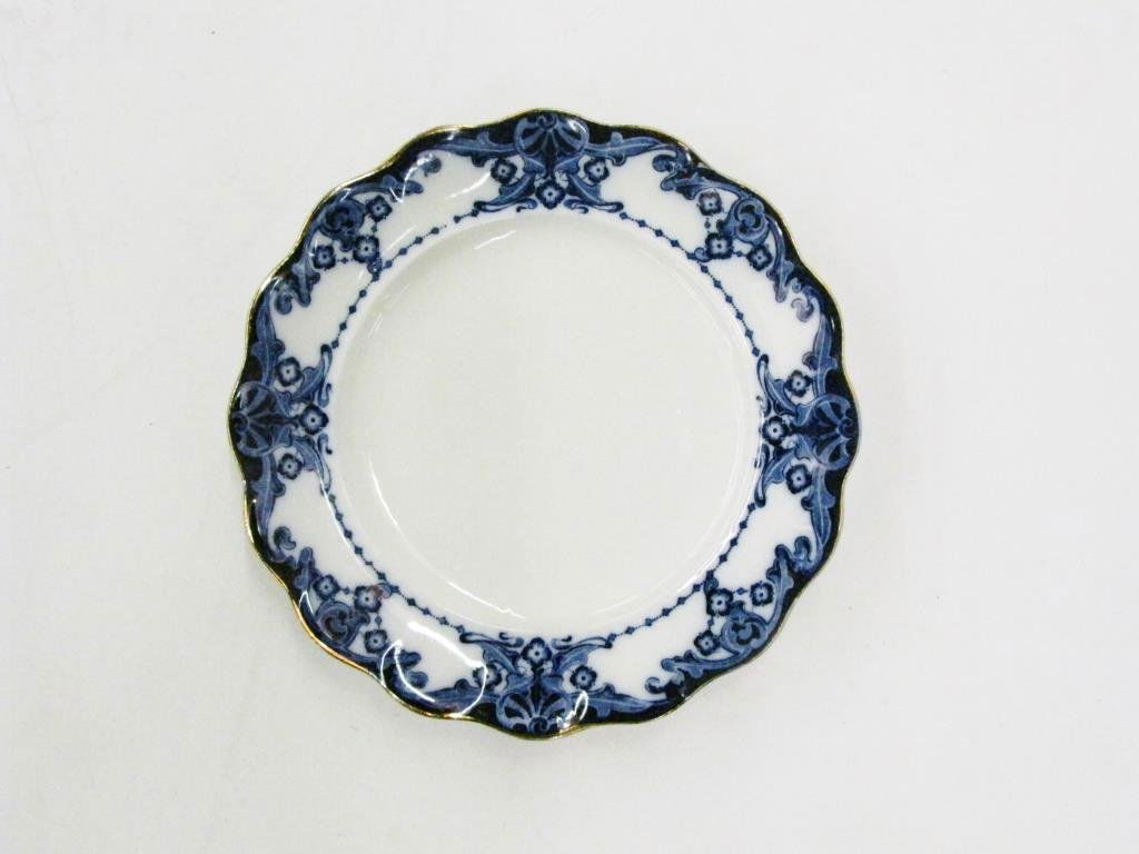 Set of Flow Blue Dinner Plates: A set of Flow Blue dinner plates, "Royal Doulton Egerton" pattern, 10.5" diameter, quantity twelve