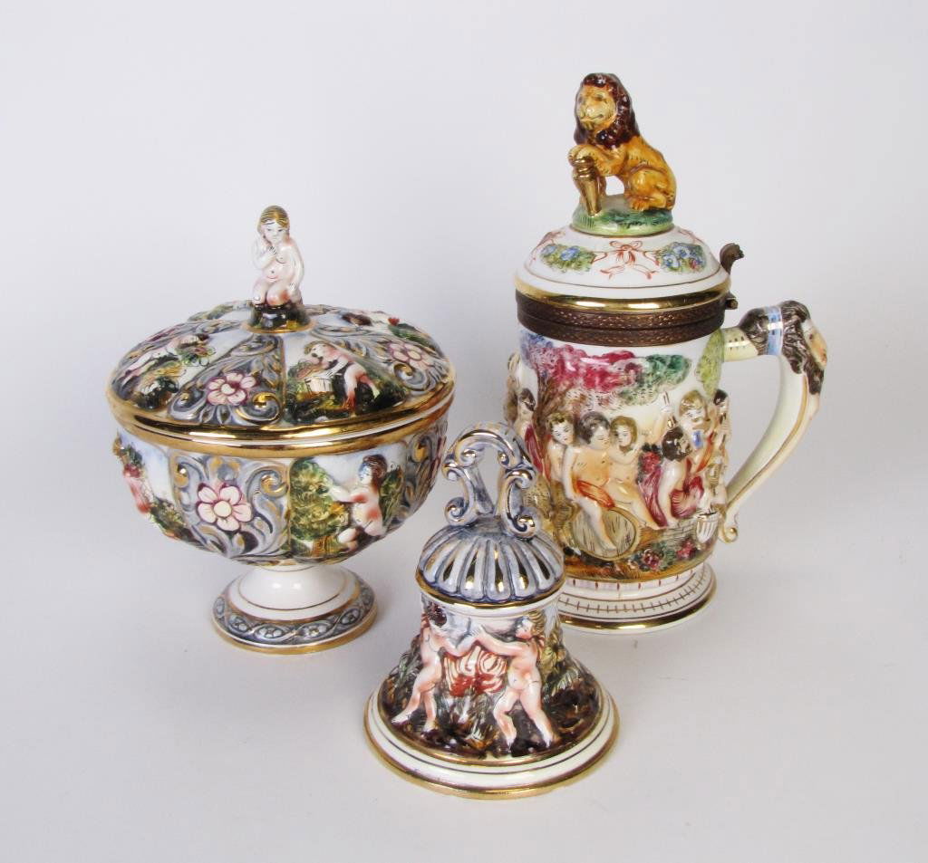 Three Capodimonte Italian Porcelain Items