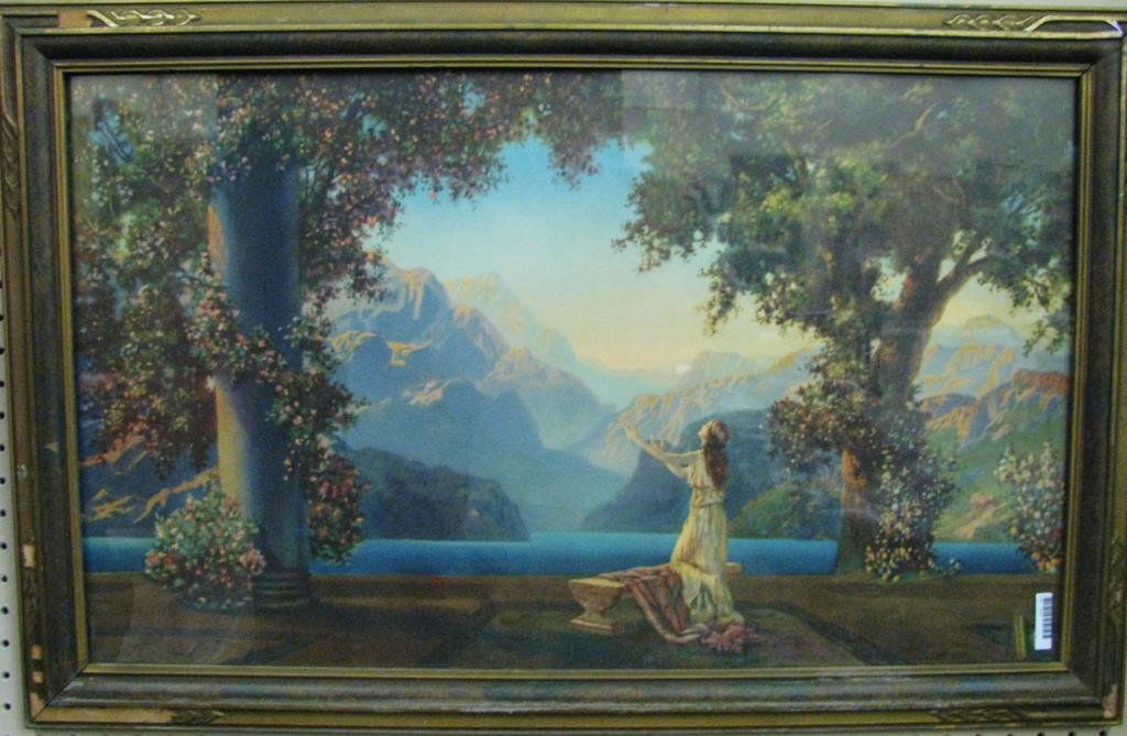 Vintage Maxfield Parrish Print "Dawn": A vintage Maxfield Parrish print, entitled "Dawn", size as framed 34 x 24.5