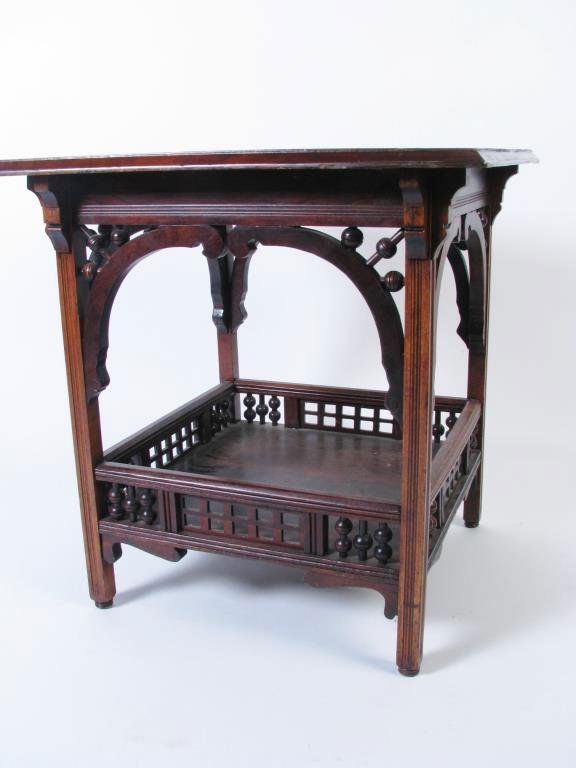 Late Victorian Side Table: A late Victorian side table, with stick and ball style trim, 23 x 23 square top