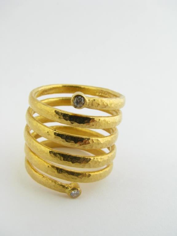 Gurhan 24k Gold Coil Ring With Diamond: Gurhan 24k gold coil ring with diamond ends, 6.3dwt, size 7, retail $2,395 391781