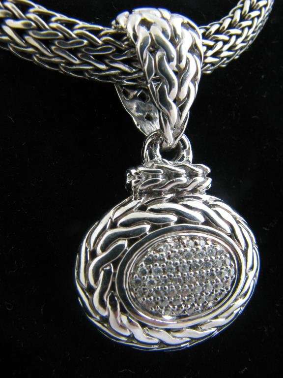 18K/Sterling John Hardy Diamond Enhancer, Chain: 18k and sterling silver John Hardy pave diamond enhancer with hand woven John Hardy chain, retail $1,895 391945