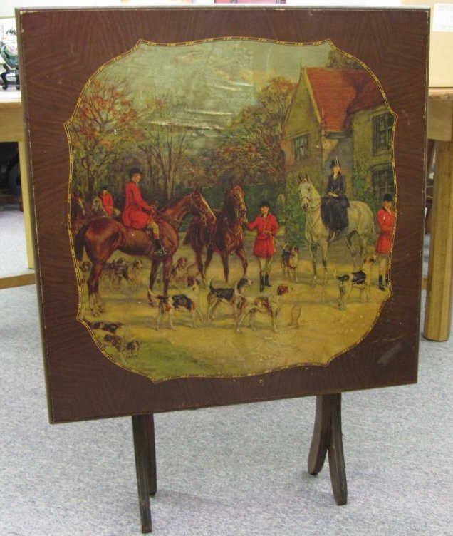 Vintage Folding Card Table, Hunt Scene