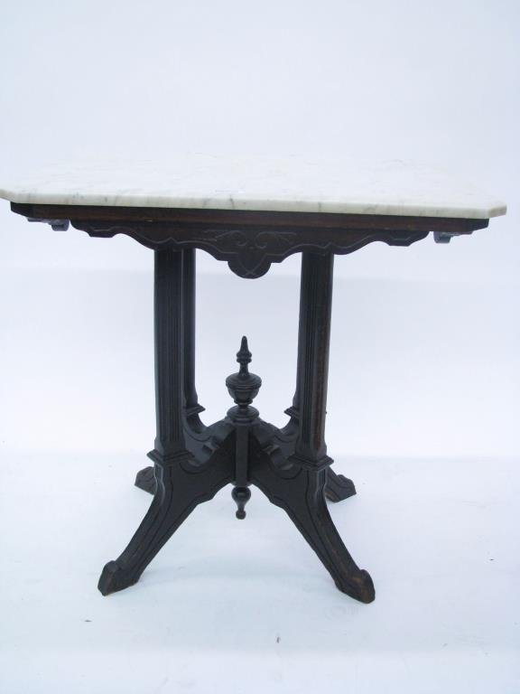 Eastlake Marble Top Table: Eastlake rectangular lamp table with white marble top