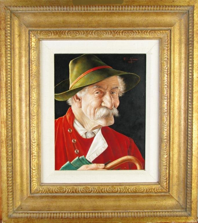 O. Eichinger 12x10 O/C Portrait of Gentleman in Ha: Otto Eichinger (Austria, 1922-2004) 12 x 10, oil on canvas, signed upper right, portrait of gentleman in hat