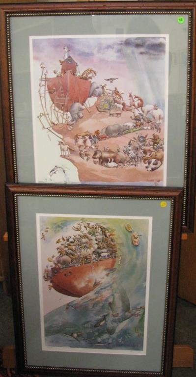 Two M. Whyte Prints, Noah's 40 Days & 40 Nights: Two Mary Whyte (Pennsylvania) prints, both pencil signed lower right, including ""The Loading"", numbered 396/1500, copyrighted 1981, and ""High Seas"", numbered 76/1500, copyrighted 1982, both depict