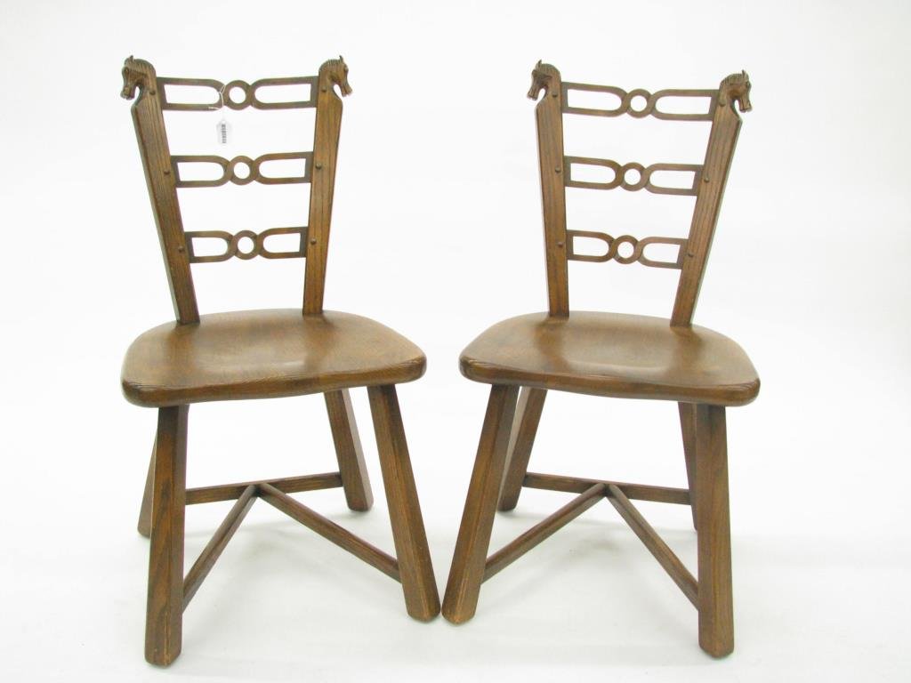 Pair of Romweber Viking Oak Horse head Chairs