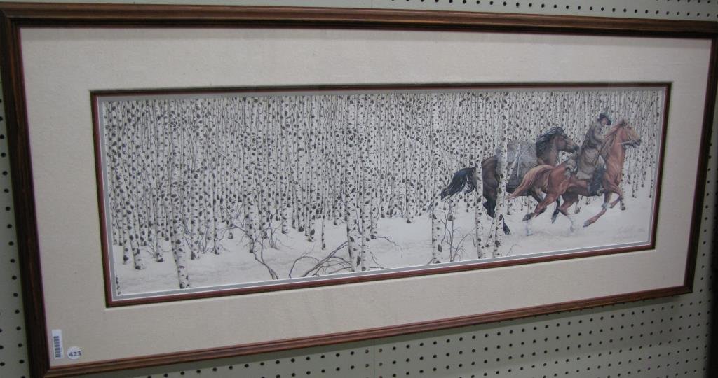 Framed Limited Edition Print, Bev Doolittle: A framed, limited edition print by Bev Doolittle, "Sacred Ground", edition of 69,996, size as framed 21" x 48"