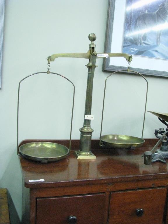 Antique Brass Beam Scale: Antique brass beam scale, 25" high