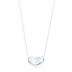 Tiffany Sterling Peretti Bean Pendant, Chain: Tiffany & Co. sterling silver Elsa Peretti large bean pendant on Peretti 16" sterling silver chain with spring ring clasp. Bean is stamped Tiffany & Co. 925 Peretti