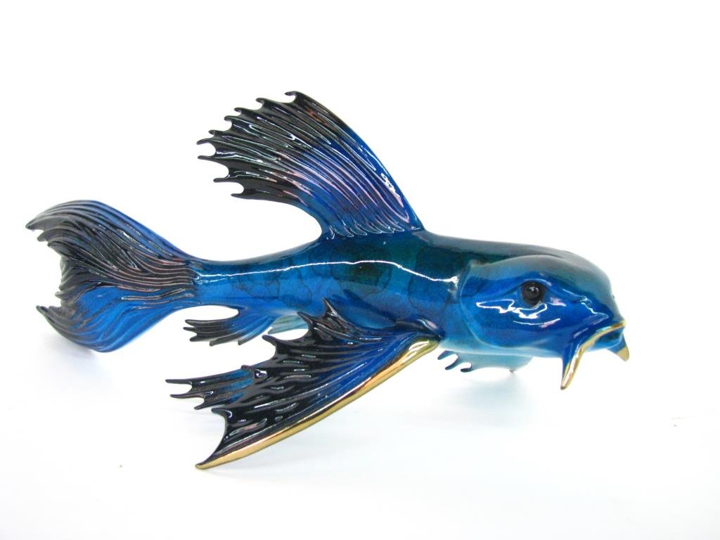 Tim Cotterill Bronze Sculpture "Big Blue": Tim Cotterill "Frogman" bronze sculpture, entitled "Big Blue", #244/2000, signed and dated '03, from the Big Fins series, 11.5" long with C of A