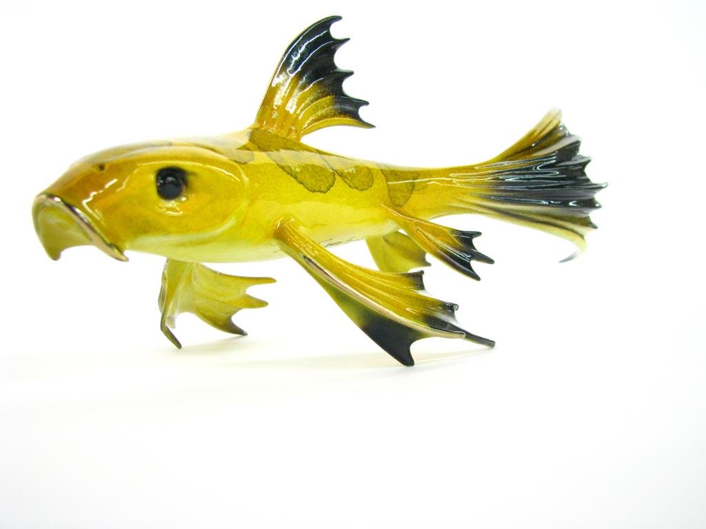 Tim Cotterill Bronze Sculpture "Mellow Yellow": Tim Cotterill "Frogman" bronze sculpture, entitled "Mellow Yellow", #244/2000, signed and dated '03, from the Big Fins series, 10" long, with C of A, shows finish loss on right fin, dorsal fin and abo