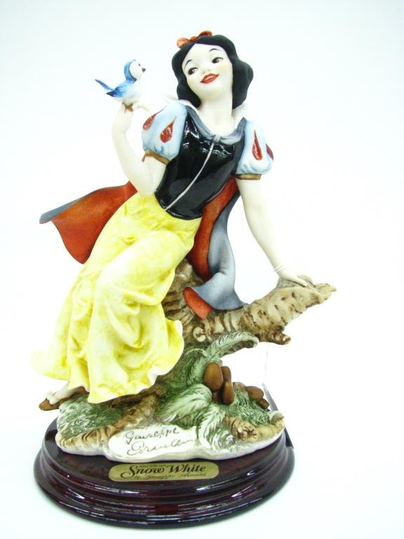 G Armani Disney Sculpture, "Snow White..Blue Bird": Giuseppe Armani Walt Disney Sculpture, "Snow White with a Blue Bird", 0209-C, with original box