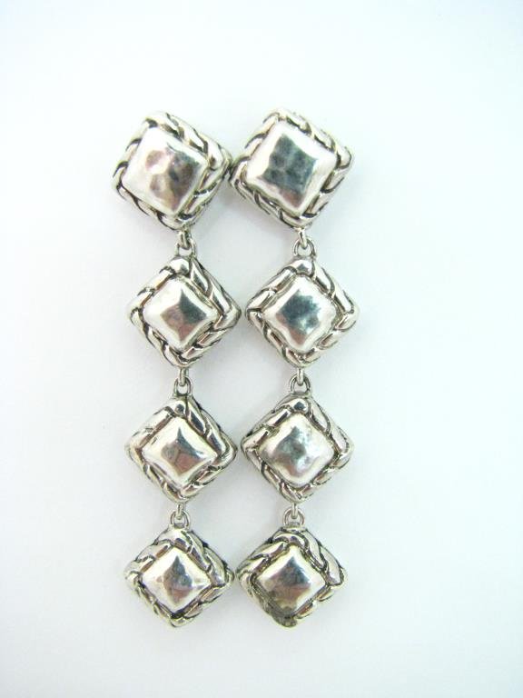 Pair of John Hardy Sterling Silver Earrings: A pair of John Hardy sterling silver dangle earrings, 2.25" long