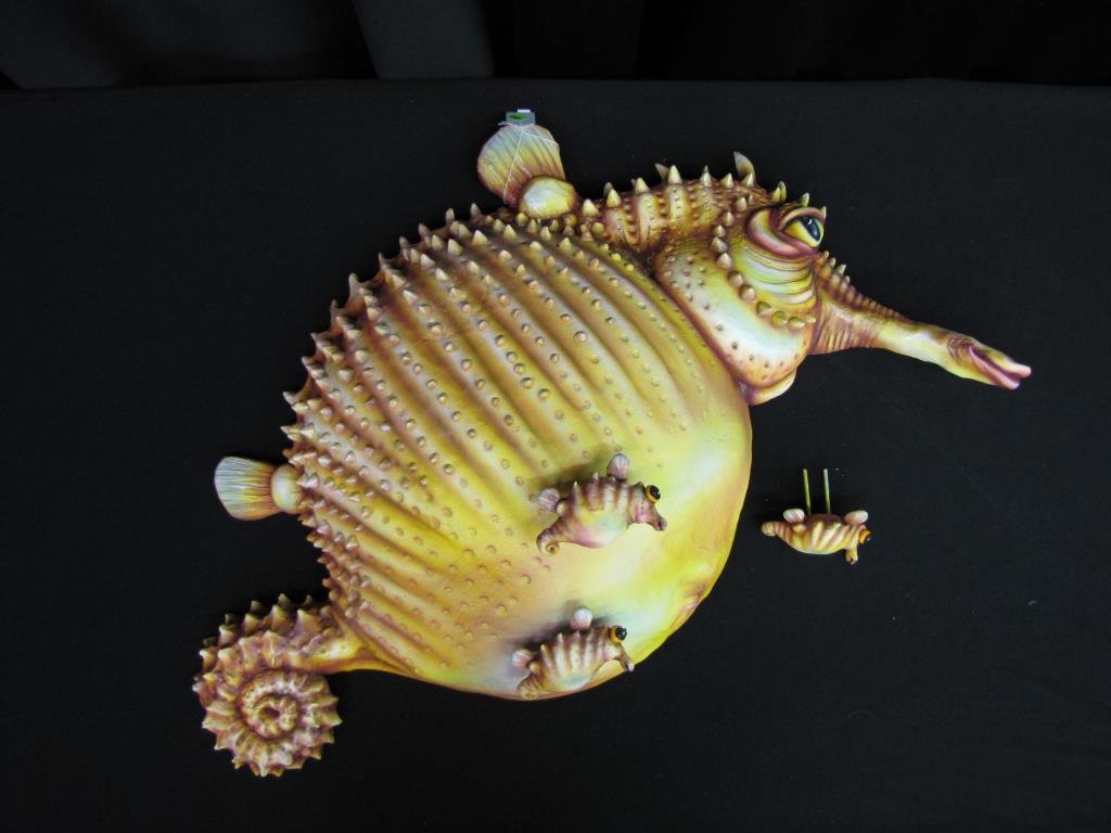 Todd Warner Sea Life Wall Sculpture: Todd Warner Sea Life wall sculpture, seahorse with babies, approximately 31" x 20", with C of A