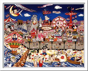 Charles Fazzino 3D Limited Edition Artwork: Charles Fazzino 3D Limited Edition Artwork, "Betty's Booping Popeye's Swooning on Coney Island Beach", signed and numbered in pencil lower margin, 46/300, with C of A, size as framed 38" x 44"