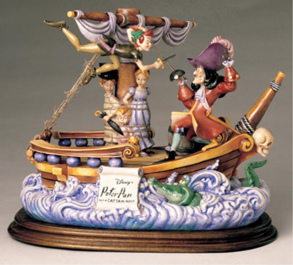 Capodimonte Laurenz, "Peter Pan and Captain Hook": Capodimonte Laurenz "Peter Pan and Captain Hook" by Enzo Arzenton, LZD-69, serial #194, 14 1/2" High x 17 1/2" Wide x 13 1/2" Deep, with original foam packaging