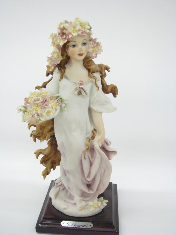 Group of Seven Giuseppe Armani Resin Figures: A group of seven Giuseppe Armani resin figures, all signed and dated on back, with Capodimonte crown over N mark, 8" to 10" in height; some chips and missing elements - see photos