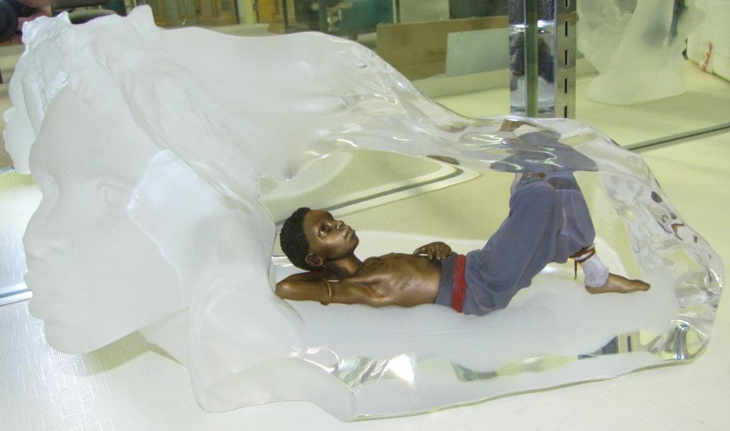 Legends Ebony Visions Acrylic Sculpture: Legends Ebony Visions acrylic sculpture, with hand painted mixed media figures, "The Dreamers", Limited Edition 11/550, 7.5" high, with original box